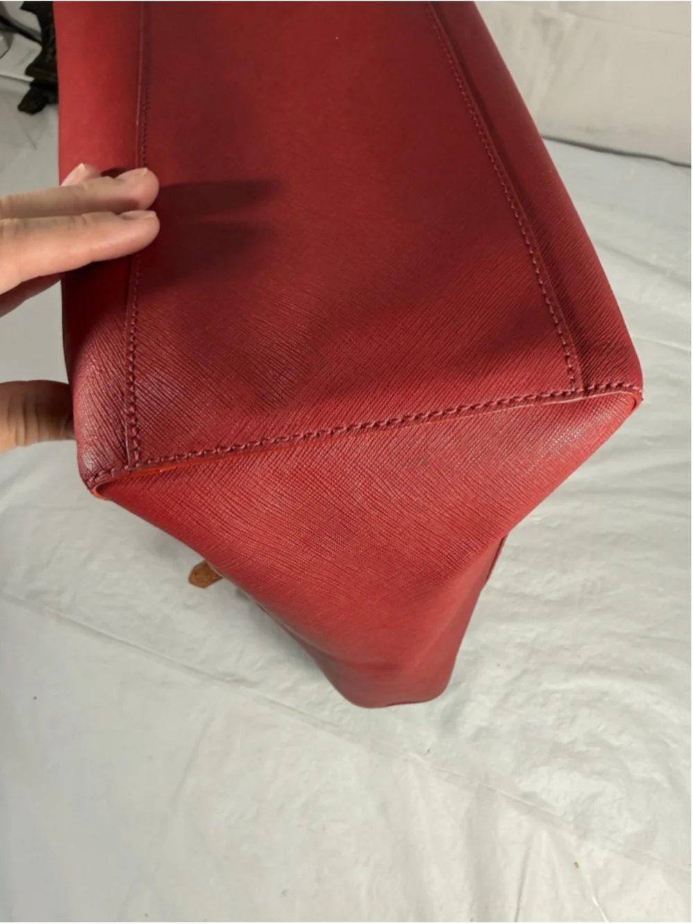 Tory Burch Buckle Large Red Saffiano Leather Laptop Tote Bag Purse new